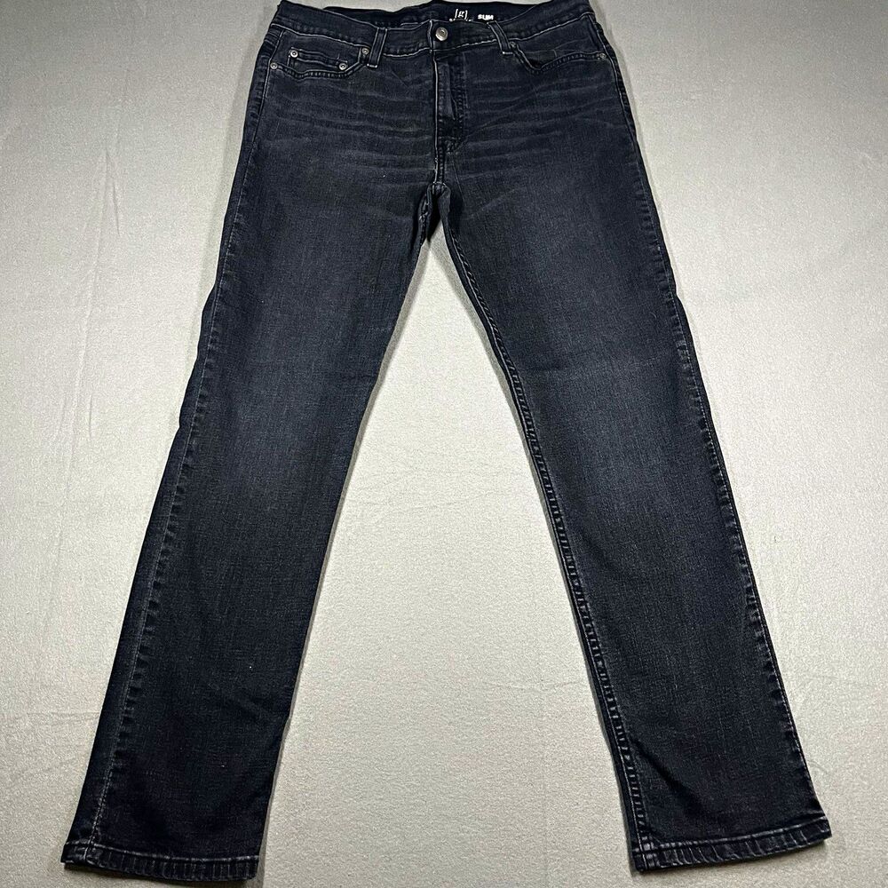 George mens Slim Black Solid Jeans 34x30 98% Cotton 2% Spandex